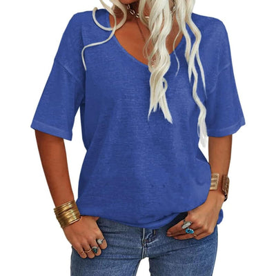 Women's Solid Color V-Neck T-shirt – Petal Sleeve - 60% OFF