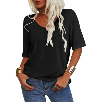Women's Solid Color V-Neck T-shirt – Petal Sleeve - 60% OFF