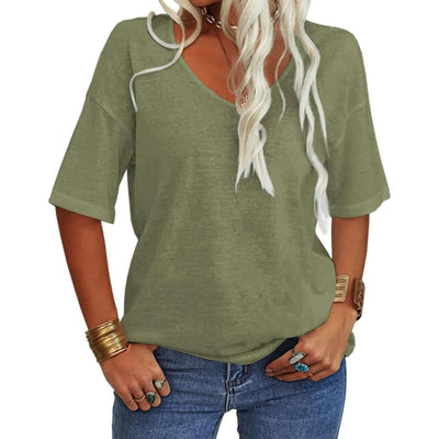 Women's Solid Color V-Neck T-shirt – Petal Sleeve - 60% OFF