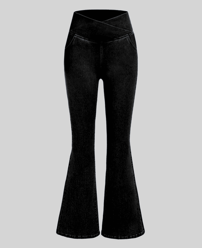 CurveFlex High-Waisted Crossover Jeans – Ultra-Stretch Denim with Adjustable Waistband - 50% OFF