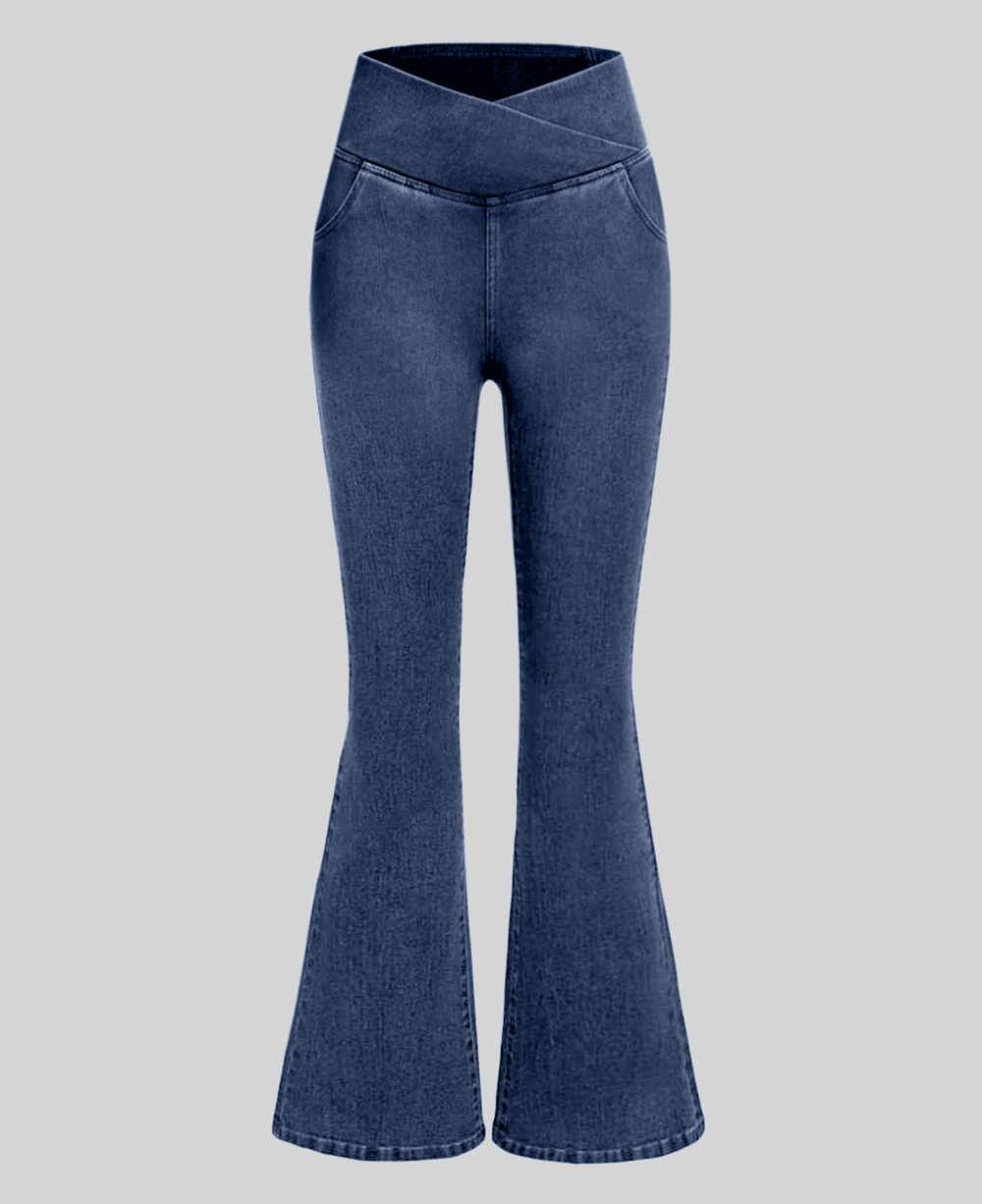 CurveFlex High-Waisted Crossover Jeans – Ultra-Stretch Denim with Adjustable Waistband - 50% OFF