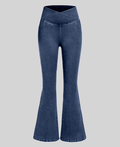 CurveFlex High-Waisted Crossover Jeans – Ultra-Stretch Denim with Adjustable Waistband - 50% OFF