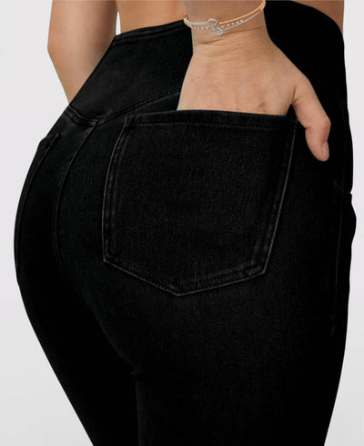 CurveFlex High-Waisted Crossover Jeans – Ultra-Stretch Denim with Adjustable Waistband - 50% OFF