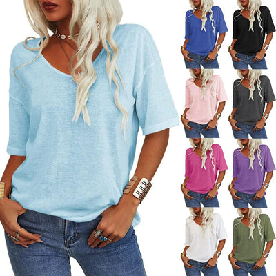 Women's Solid Color V-Neck T-shirt – Petal Sleeve - 60% OFF