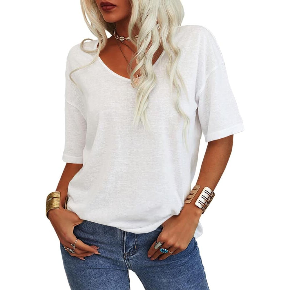 Women's Solid Color V-Neck T-shirt – Petal Sleeve - 60% OFF