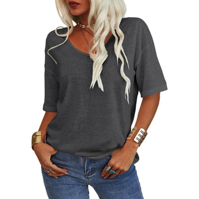 Women's Solid Color V-Neck T-shirt – Petal Sleeve - 60% OFF
