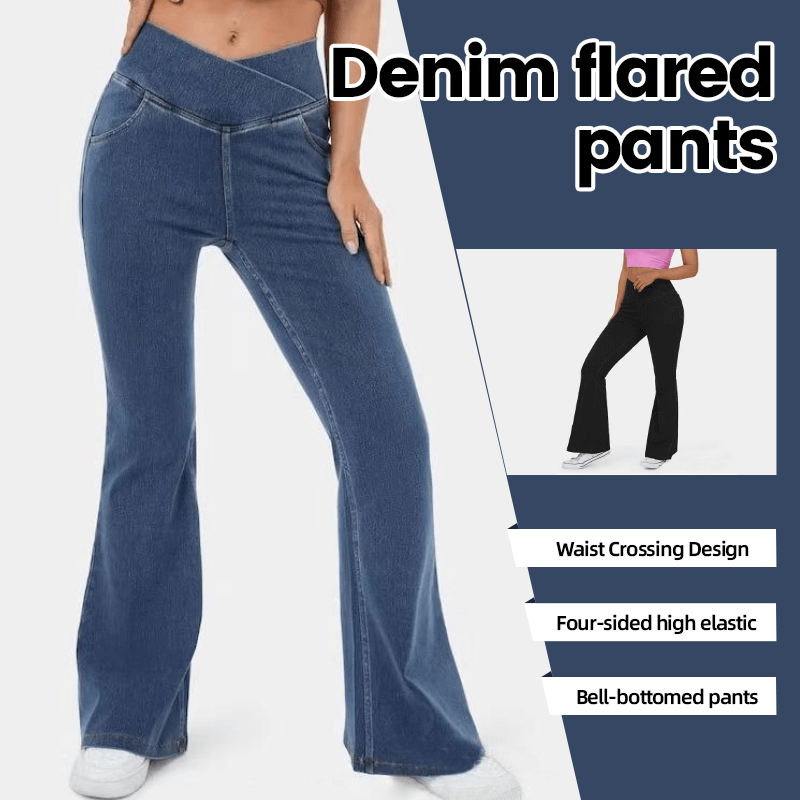 CurveFlex High-Waisted Crossover Jeans – Ultra-Stretch Denim with Adjustable Waistband - 50% OFF