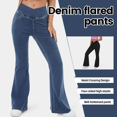 CurveFlex High-Waisted Crossover Jeans – Ultra-Stretch Denim with Adjustable Waistband - 50% OFF