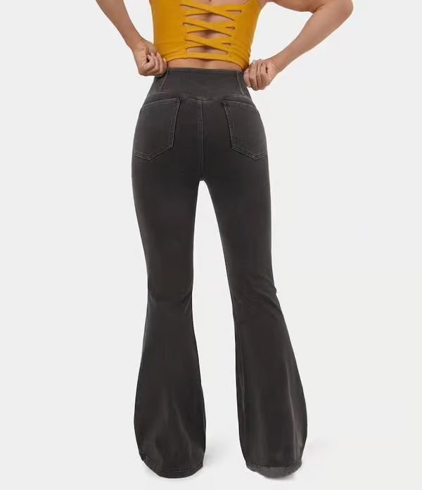CurveFlex High-Waisted Crossover Jeans – Ultra-Stretch Denim with Adjustable Waistband - 50% OFF