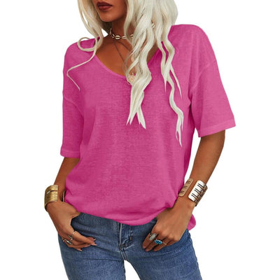 Women's Solid Color V-Neck T-shirt – Petal Sleeve - 60% OFF