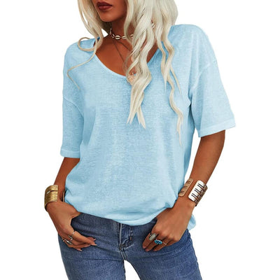 Women's Solid Color V-Neck T-shirt – Petal Sleeve - 60% OFF