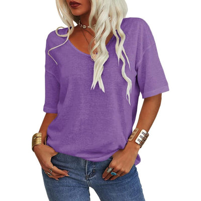 Women's Solid Color V-Neck T-shirt – Petal Sleeve - 60% OFF