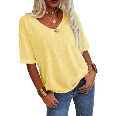 Women's Solid Color V-Neck T-shirt – Petal Sleeve - 60% OFF