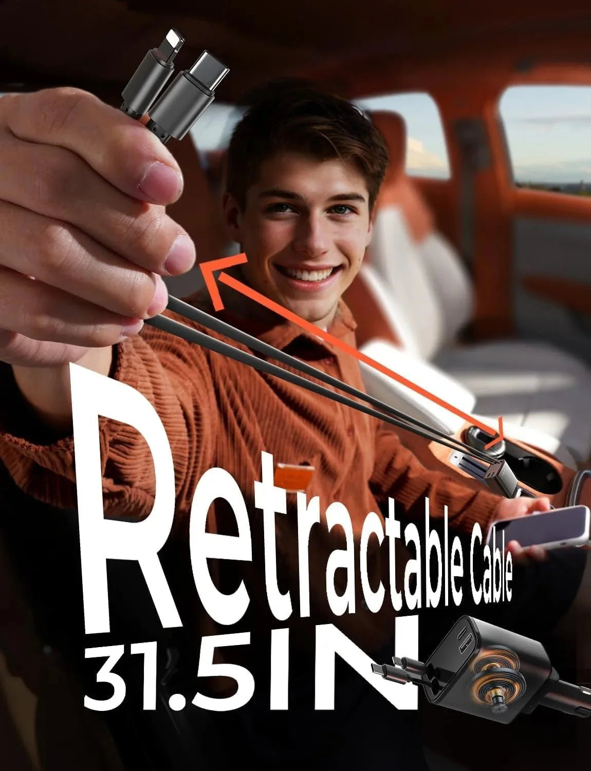 The ChargeReel 4-in-1 - A Clutter-Free Car, Always Charged + 50% OFF